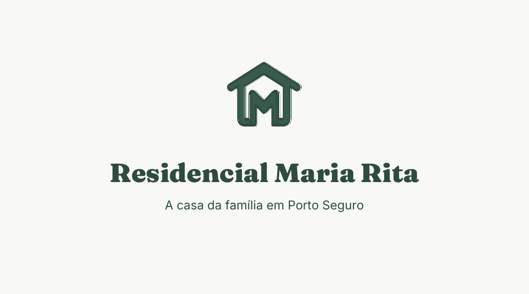 Frente do cartão de visita do Residencial Maria Rita: o símbolo, o nome e a frase, em verde sobre fundo claro