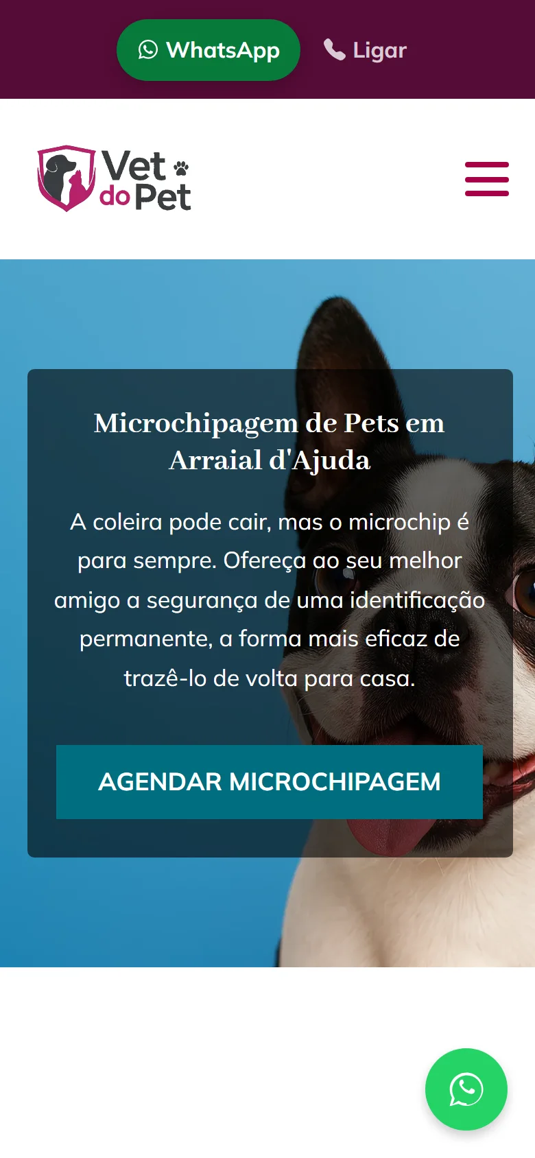 A página de microchipagem do Vet do Pet aberta no celular