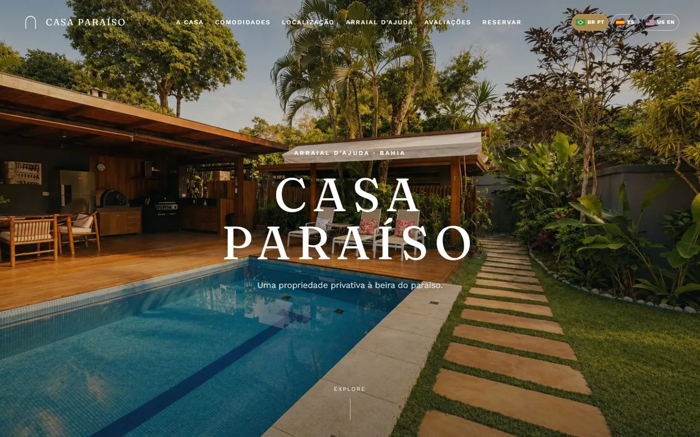 Site Casa Paraíso, feito pela Obrena, na tela de um computador