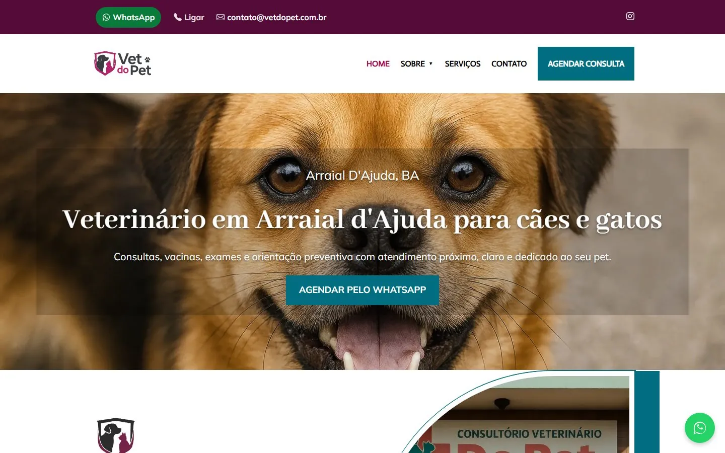 Site Vet do Pet, feito pela Obrena